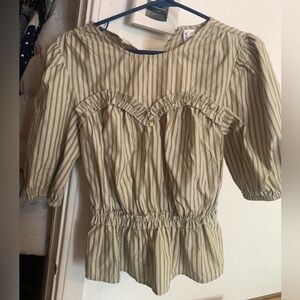 PEPLUM Striped Blouse in Olive Green size XS